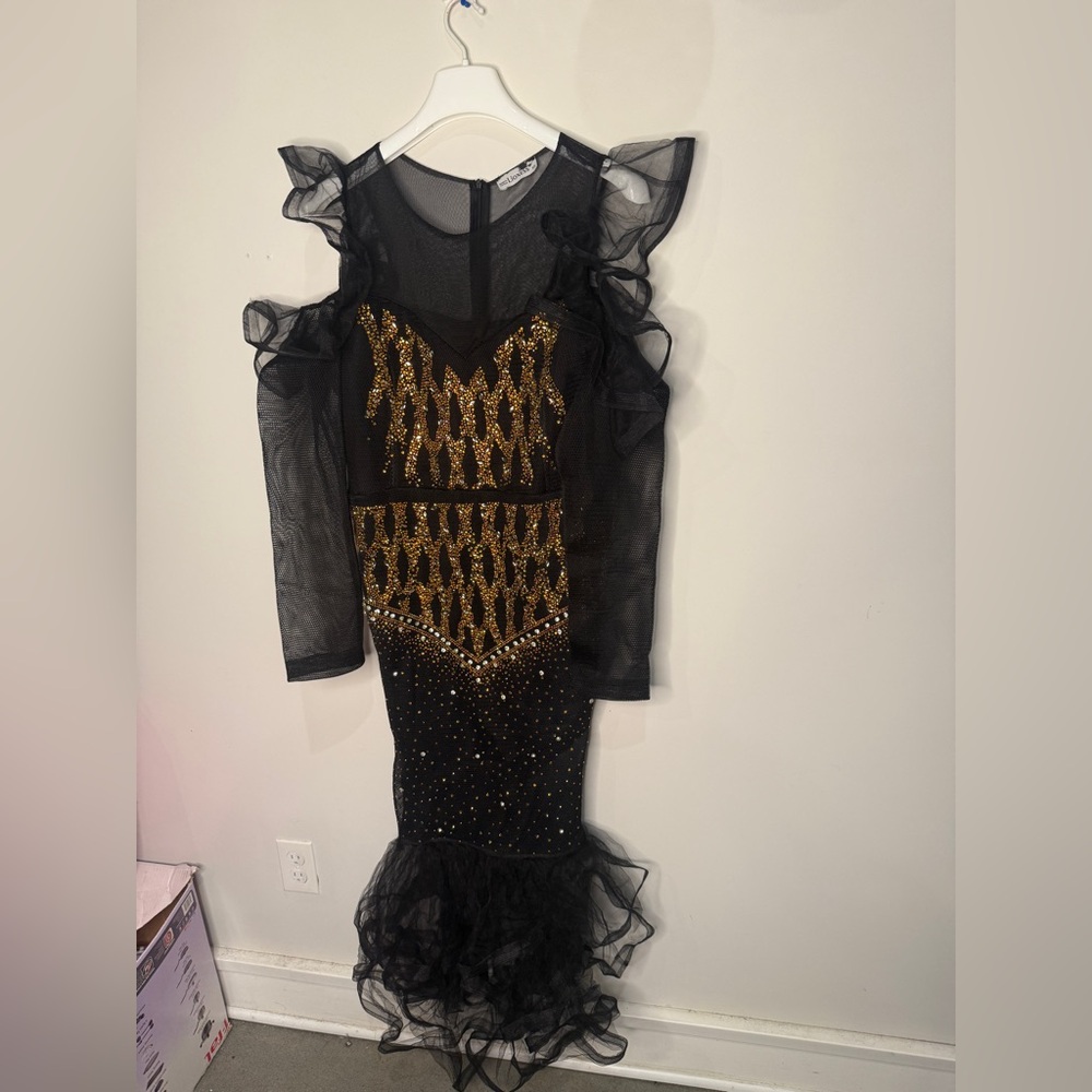 Lioness Charcoal Mesh Fabric Jeweled Dress